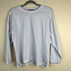 AYR French Fry Top Womens Medium Peruvian Cotton Striped Quiet Luxury 3/4 Sleeve